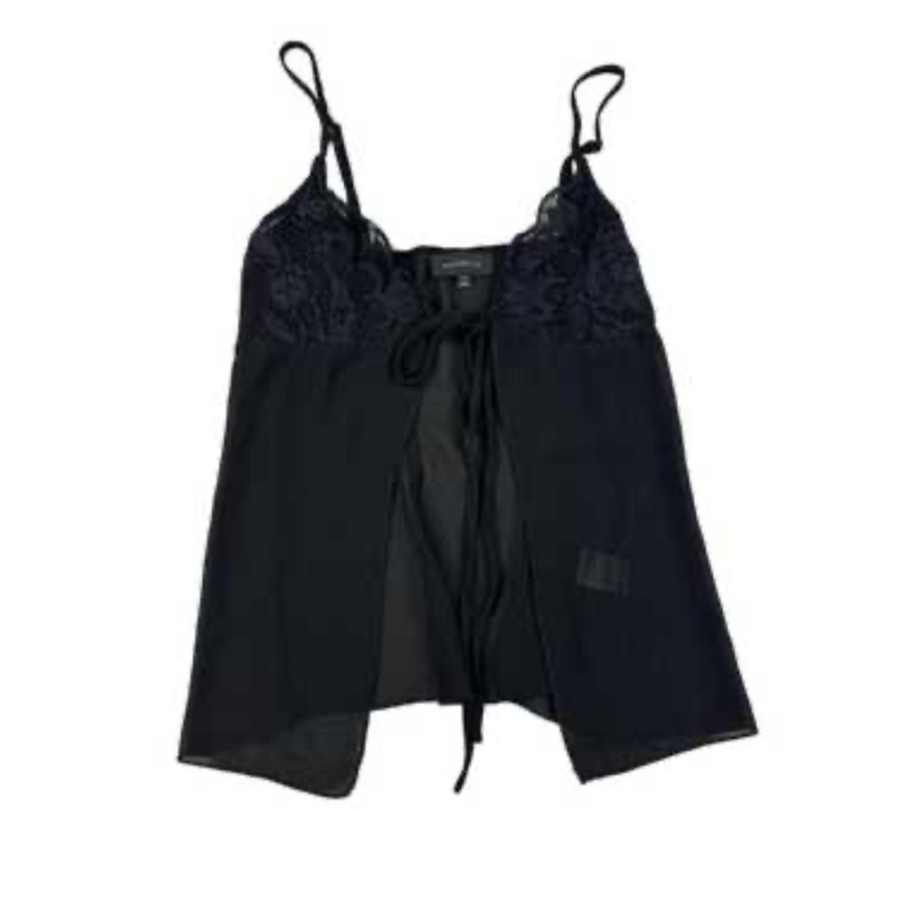 MAJORELLE Sheer Black Lace Tie-Front Top